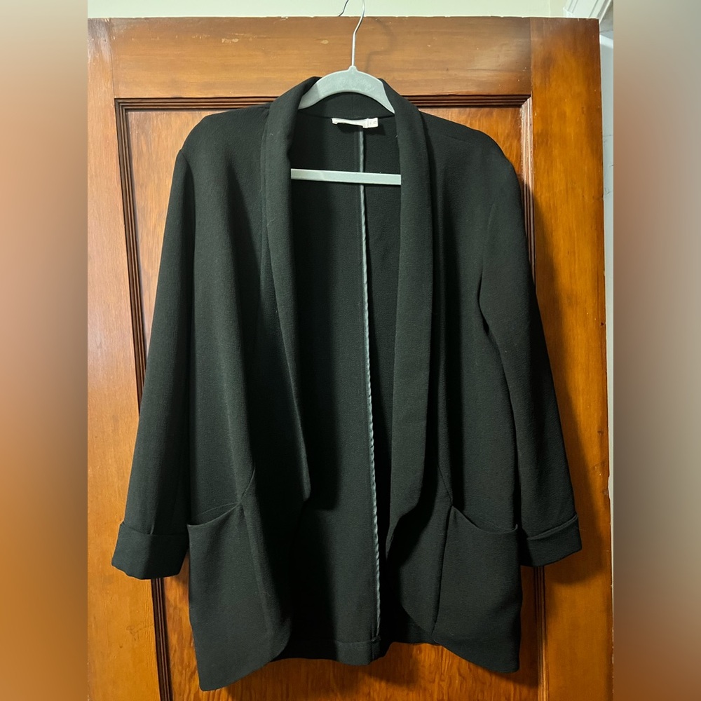 Women's Black Open Front Black Blazer Jacket Size S EUC